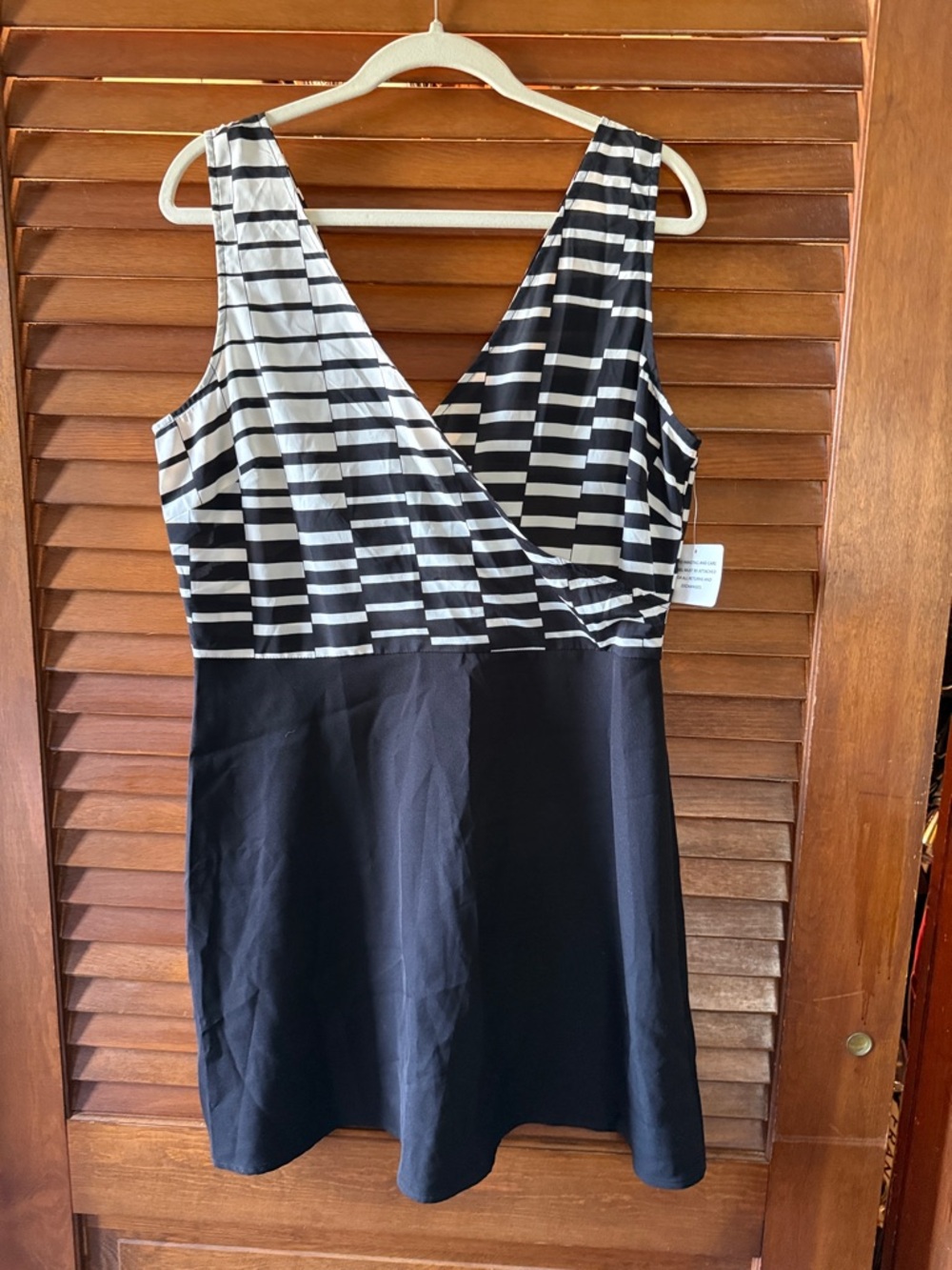 JustFab Black and White Striped Wrap-Top Mini Dress